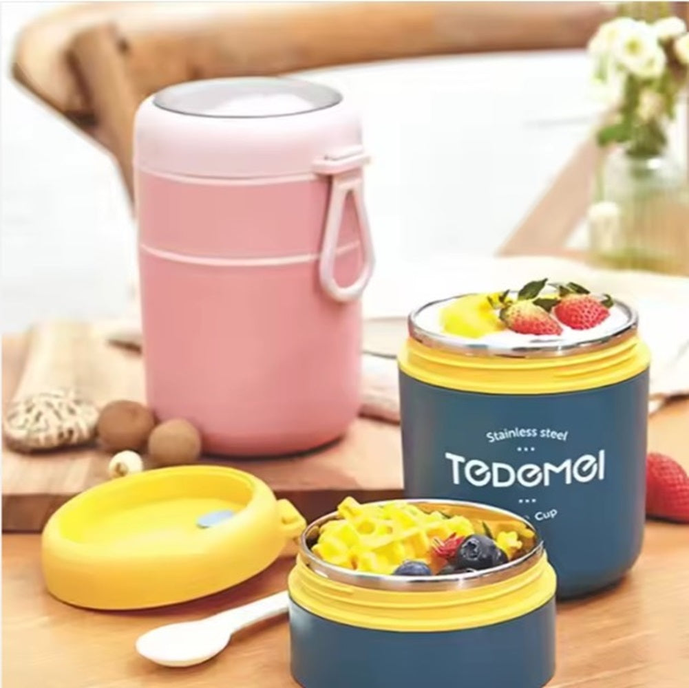 CuddleNest Insulated Stainless Steel Soup Cup Lunch Box 710 ml | Leakproof 2 Compartment Food Jar with Spoon for Office, School and Travel