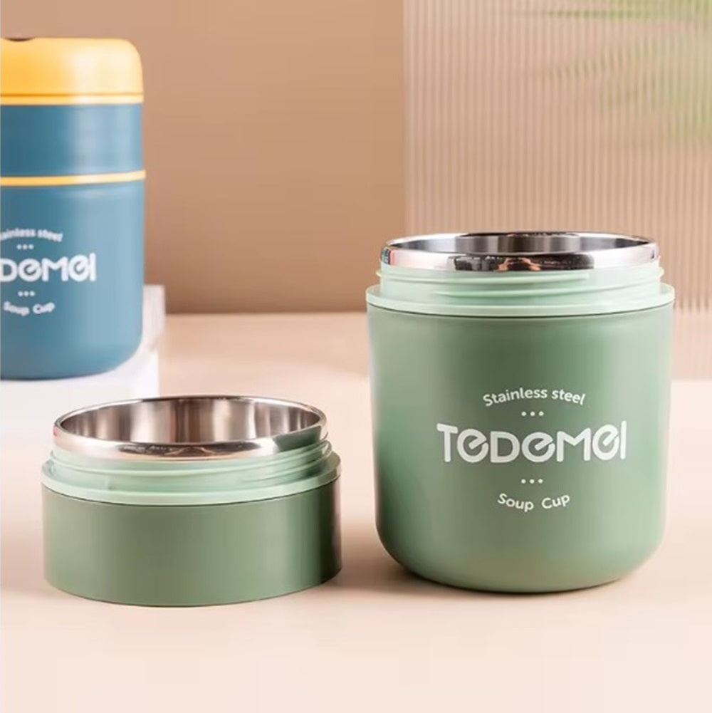 CuddleNest Insulated Stainless Steel Soup Cup Lunch Box 710 ml | Leakproof 2 Compartment Food Jar with Spoon for Office, School and Travel
