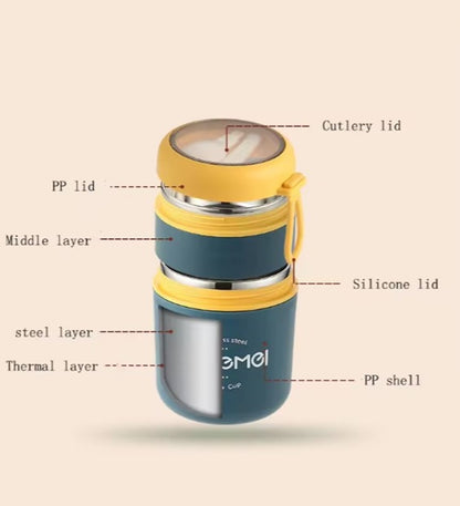 CuddleNest Insulated Stainless Steel Soup Cup Lunch Box 710 ml | Leakproof 2 Compartment Food Jar with Spoon for Office, School and Travel