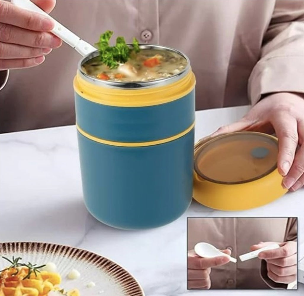 CuddleNest Insulated Stainless Steel Soup Cup Lunch Box 710 ml | Leakproof 2 Compartment Food Jar with Spoon for Office, School and Travel