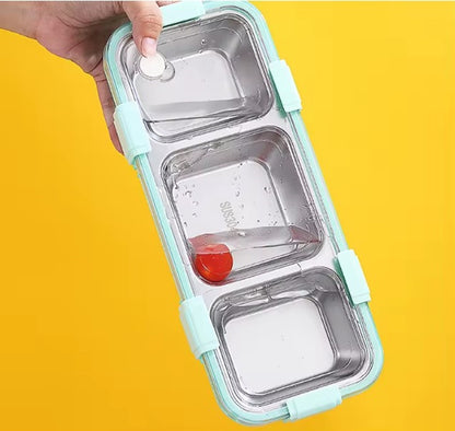 CuddleNest Premium 3-Compartment Stainless Steel Snack Box | Leak-Proof & BPA-Free Solid Food Container | Dishwasher Safe | Perfect for Kids, School, Office & Travel (650ml)