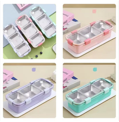 CuddleNest Premium 3-Compartment Stainless Steel Snack Box | Leak-Proof & BPA-Free Solid Food Container | Dishwasher Safe | Perfect for Kids, School, Office & Travel (650ml)