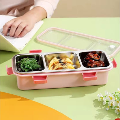 CuddleNest Premium 3-Compartment Stainless Steel Snack Box | Leak-Proof & BPA-Free Solid Food Container | Dishwasher Safe | Perfect for Kids, School, Office & Travel (650ml)
