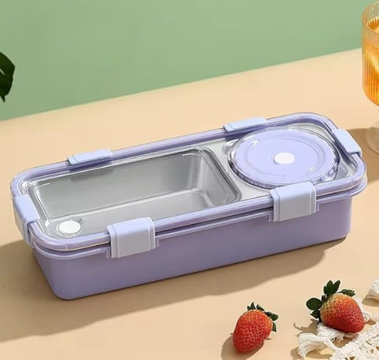 CuddleNest Bento-Style Stainless Steel Lunch Box | 600ml + 150ml Inner Round Container | Leak-Proof Lid, BPA-Free, Compact for Kids, Office & Travel