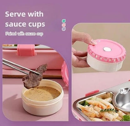 CuddleNest Bento-Style Stainless Steel Lunch Box | 600ml + 150ml Inner Round Container | Leak-Proof Lid, BPA-Free, Compact for Kids, Office & Travel