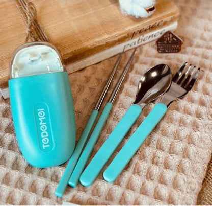 CuddleNest Reusable Stainless Steel Utensil Set | Fork Spoon Chopsticks with Compact Storage Case | Lightweight for Kids | School | Office | Travel-Friendly Cutlery