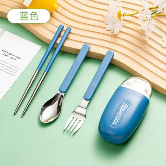 CuddleNest Reusable Stainless Steel Utensil Set | Fork Spoon Chopsticks with Compact Storage Case | Lightweight for Kids | School | Office | Travel-Friendly Cutlery