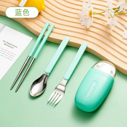 CuddleNest Reusable Stainless Steel Utensil Set | Fork Spoon Chopsticks with Compact Storage Case | Lightweight for Kids | School | Office | Travel-Friendly Cutlery