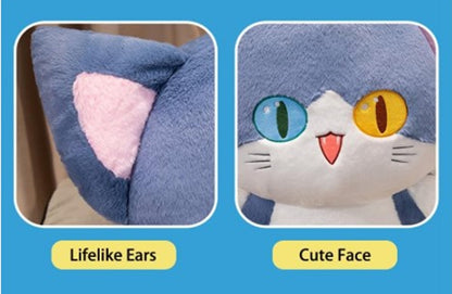 CuddleNest Adorable Cat Plush Toy with Unique Dual-Coloured Eyes – Fluffy Blue & White Soft Toy for Kids, Nursery Décor & Birthday Gifts | 30 Cm