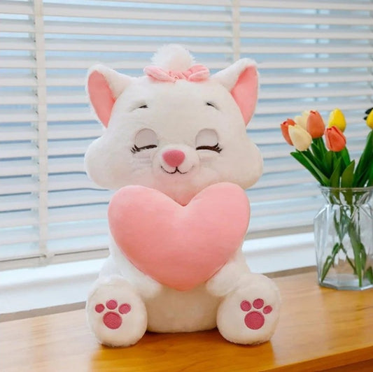 CuddleNest Merry Cat Soft Toy – Cute White Kitty Plush with Pink Heart & Bow, Embroidered Paw Details, Stuffed Animal for Kids & Gifting | 35 Cm