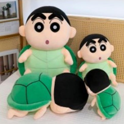 CuddleNest Cute Anime Shinchain Character Plush Toy | Shin chan Inspired Soft Doll with Green Shell Design | 25cm Stuffed Plushie Gift for Kids & Girls