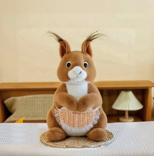 CuddleNest Squirrel Stuffed Animal Soft Toy | Brown Plush Toy with Apron & Tufted Ears | Ultra-Soft, Safe & Adorable Gift for Kids & Loved Ones