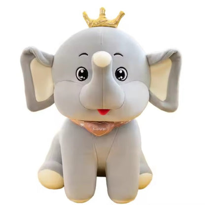CuddleNest Royal Yellow Elephant Plush Toy with Crown, 30 cm, Soft Stuffed Animal, Nursery Décor Gift