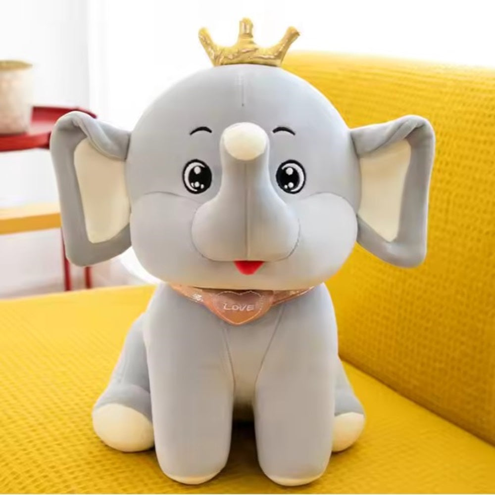 CuddleNest Royal Yellow Elephant Plush Toy with Crown, 30 cm, Soft Stuffed Animal, Nursery Décor Gift