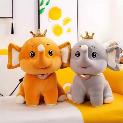 CuddleNest Royal Yellow Elephant Plush Toy with Crown, 30 cm, Soft Stuffed Animal, Nursery Décor Gift