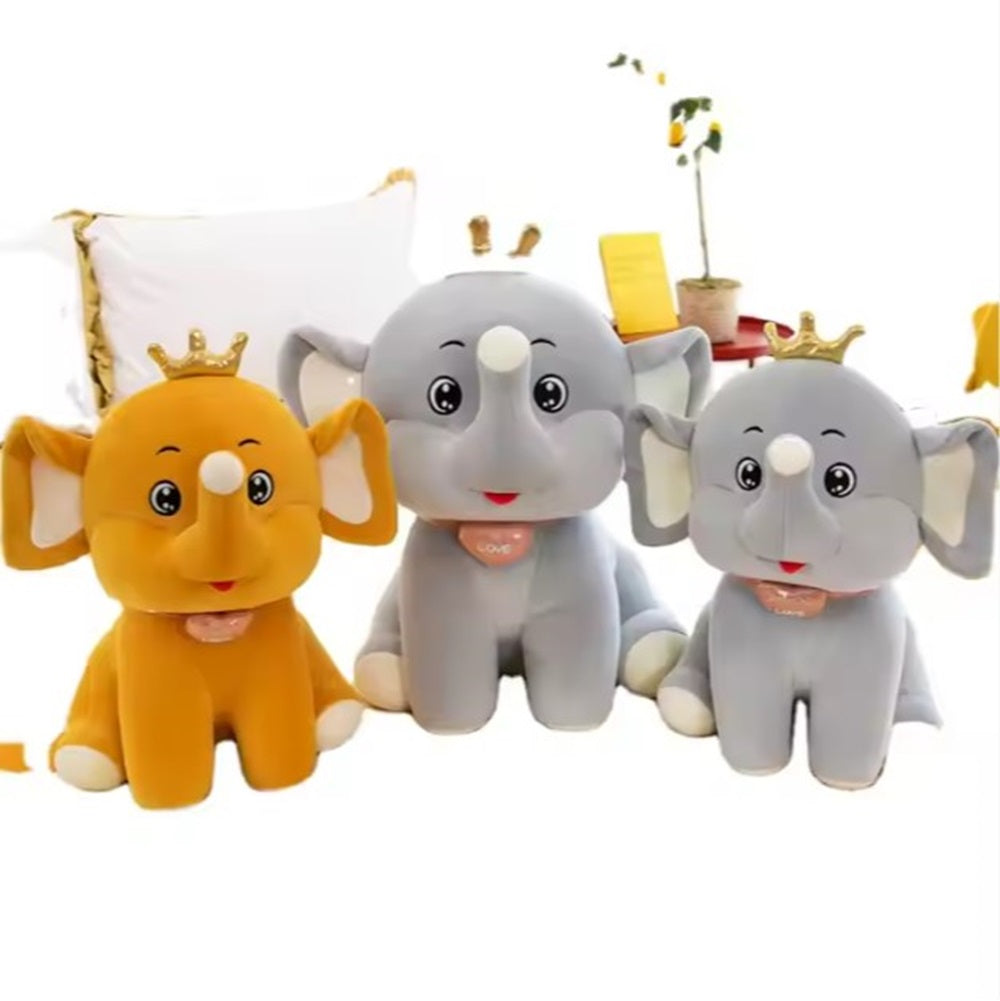 CuddleNest Royal Yellow Elephant Plush Toy with Crown, 30 cm, Soft Stuffed Animal, Nursery Décor Gift