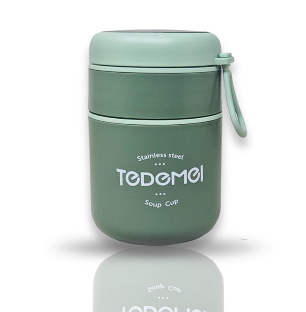 CuddleNest Insulated Stainless Steel Soup Cup Lunch Box 710 ml | Leakproof 2 Compartment Food Jar with Spoon for Office, School and Travel