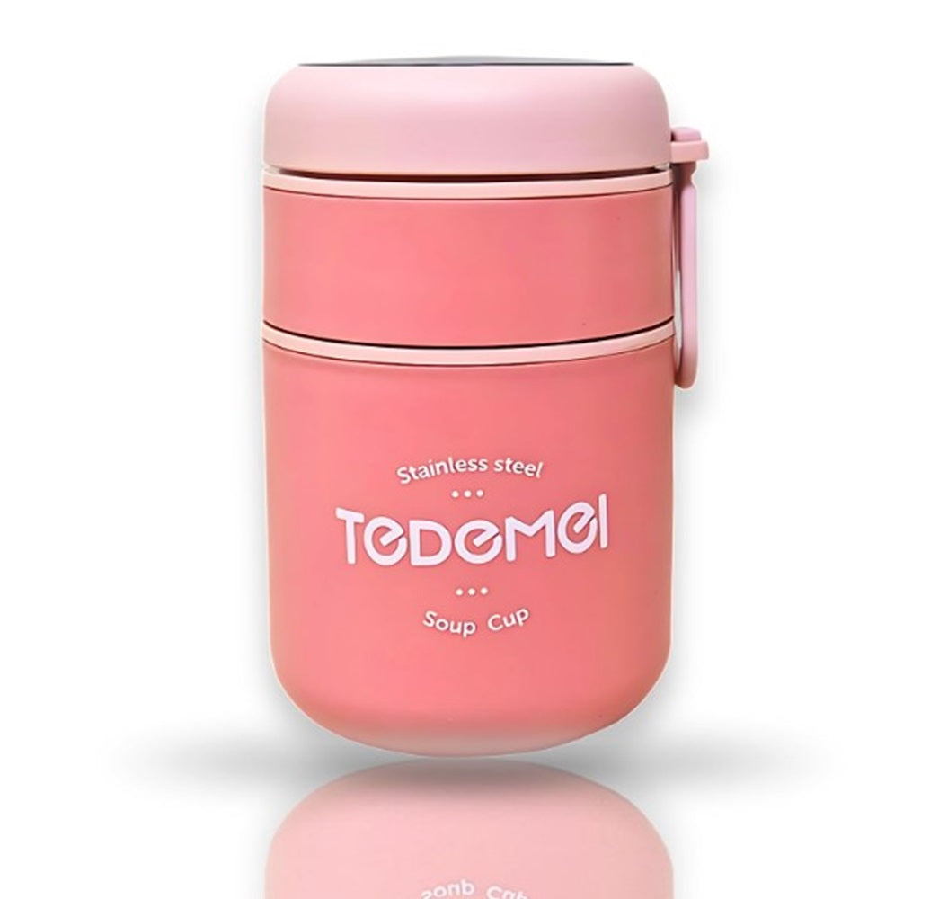 CuddleNest Insulated Stainless Steel Soup Cup Lunch Box 710 ml | Leakproof 2 Compartment Food Jar with Spoon for Office, School and Travel
