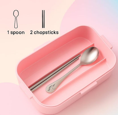 CuddleNest Steel Lunch Box 750 ml | 3 Compartment Bento Style Tiffin with Spoon & Chopsticks | Leakproof, BPA-Free, Space Astronaut/Unicorn magic Theme