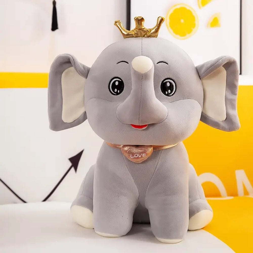 CuddleNest Royal Yellow Elephant Plush Toy with Crown, 30 cm, Soft Stuffed Animal, Nursery Décor Gift