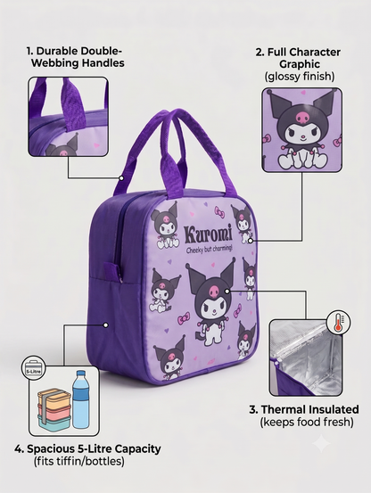 CuddleNest Kids Insulated Lunch Bag – Thermal Tiffin Bag with Back Zipper Pocket (5L Capacity) | Astronaut, Unicorn, Kuromi & Mermaid Prints