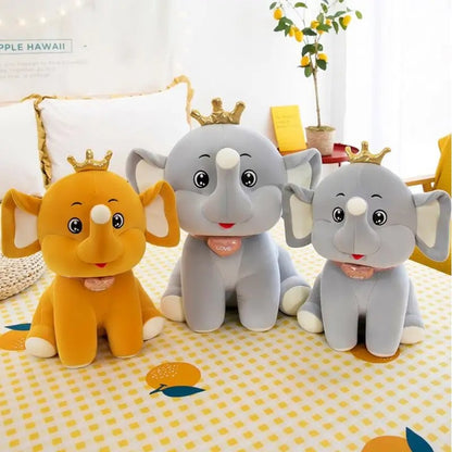 CuddleNest Royal Yellow Elephant Plush Toy with Crown, 30 cm, Soft Stuffed Animal, Nursery Décor Gift