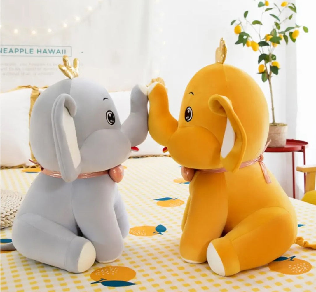 CuddleNest Royal Yellow Elephant Plush Toy with Crown, 30 cm, Soft Stuffed Animal, Nursery Décor Gift